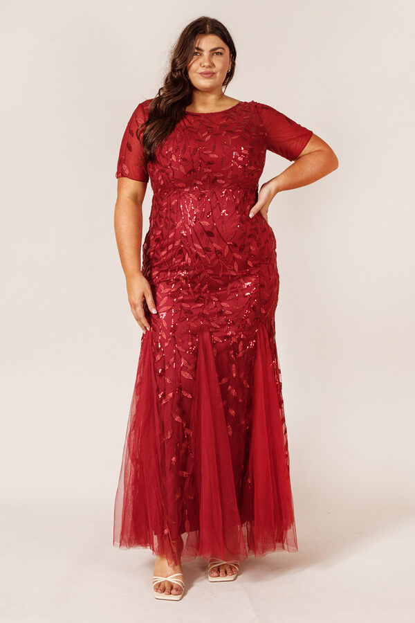 AmeliaBridesmaidDressBurgundyRedTulleCurvy Amelia Burgundy Red Bridesmaid Dress Tulle Sequin