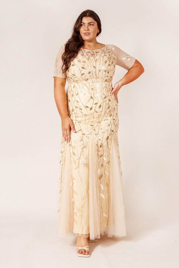 AmeliaBridesmaidDressChampagneGoldTulleCurvy Amelia Gold Champagne Bridesmaid Dress Tulle Sequin