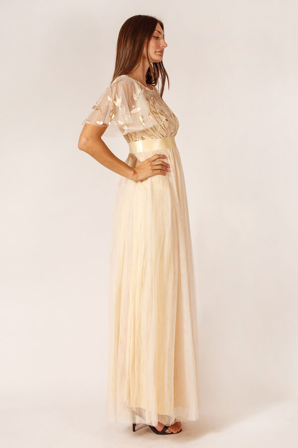 OliviaBridesmaidDressChampagneALineSequin3 Olivia Champagne Gold Bridesmaid Dress by Dressology