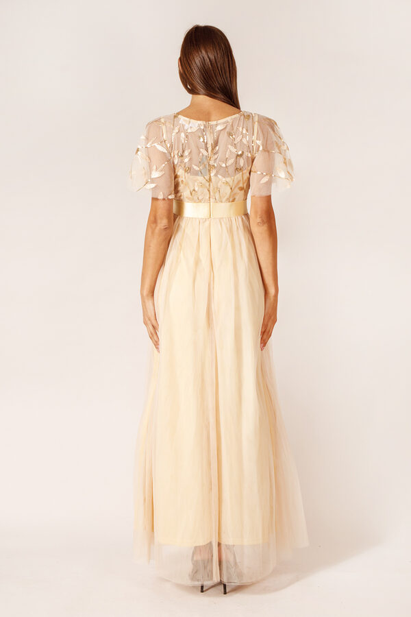 OliviaBridesmaidDressChampagneALineSequin4 Olivia Champagne Gold Bridesmaid Dress by Dressology