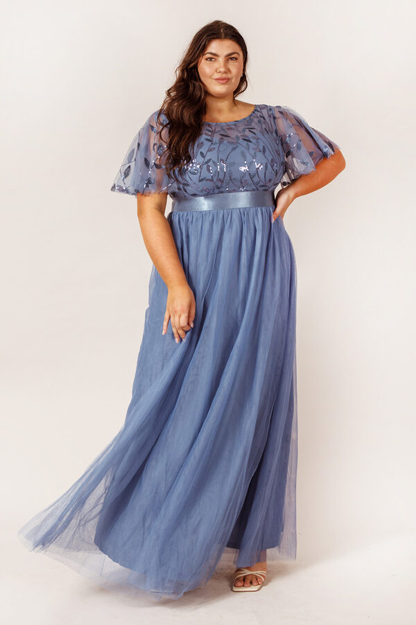 OliviaBridesmaidDressDustyBlueALineSequinCurvy Olivia Dusty Blue Bridesmaid Dress by Dressology