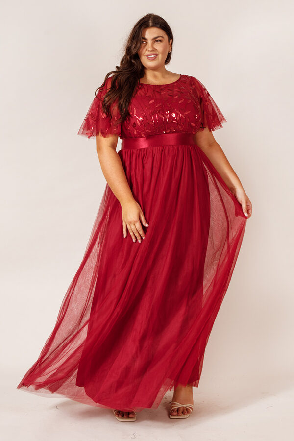 OliviaBridesmaidDressRedALineSequinCurvy4 Olivia Red Bridesmaid Dress by Dressology