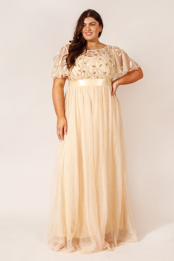 OliviaCurvyBridesmaidDressChampagneALineSequin56 Olivia Champagne Gold Bridesmaid Dress by Dressology - OliviaCurvyBridesmaidDressChampagneALineSequin56