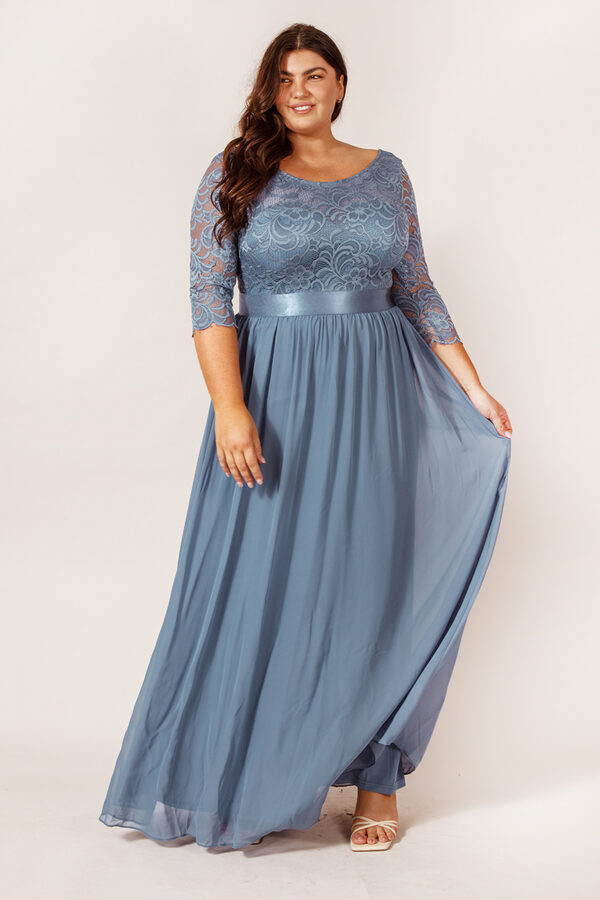 ZoeyLongSleeveBridesmaidDressDustyBluePlusSize Zoey Dusty Blue Bridesmaid Dress by Dressology - ZoeyLongSleeveBridesmaidDressDustyBluePlusSize