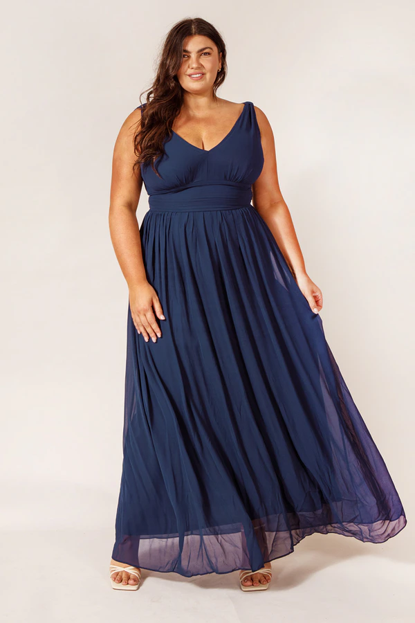 bridesmaid dresses navy blue plus size A-Line Plus Size Dresses Elegant Curve Dress Formal Wedding Floor Length Long Sleeve V Neck Chiffon with Sequin main image 1