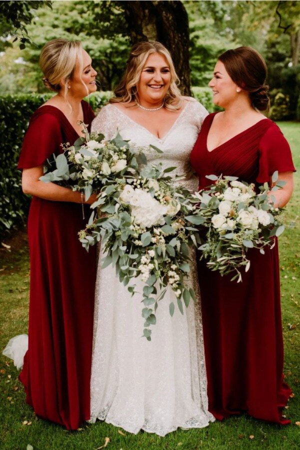 Saannah Burgdundy Bridesmaid Dress with Sleeves Savannah Burgundy Red Bridesmaid Dresses by Dressology - Saannah Burgdundy Bridesmaid Dress with Sleeves