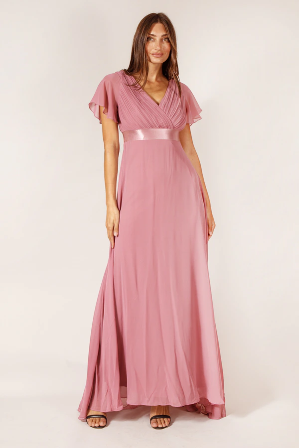 blue dress for baby girl Dusty Pink Chiffon One Shoulder Long Bridesmaid Dresses, AB4030 –  AlineBridal main image 0