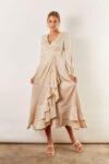 Blakely Long Sleeve Satin Boho Bridesmaid Dress by Talia Sarah in Champagne Australian Under 300 Curvy Plus Size