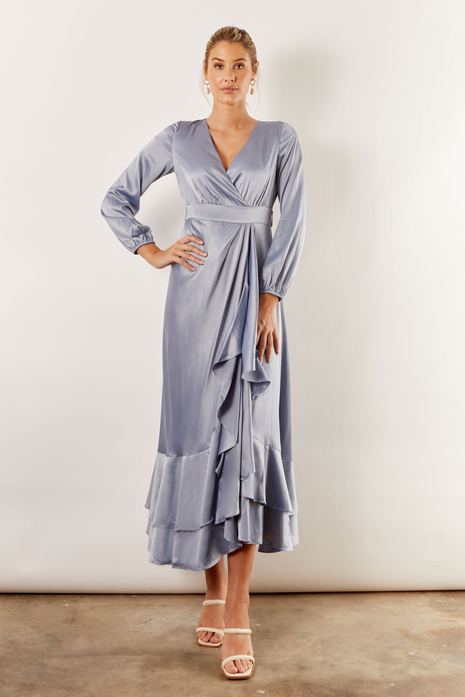 Long Sleeve Bridesmaid Dress Dusty Blue 