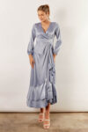 Blakely Long Sleeve Satin Boho Bridesmaid Dress by Talia Sarah in Dusty Blue Australian Under 300 Curvy Plus Size