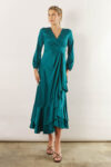 Blakely Long Sleeve Satin Boho Bridesmaid Dress by Talia Sarah in Emerald Australian Under 300 Curvy Plus Size