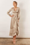 Blakely Long Sleeve Satin Boho Bridesmaid Dress by Talia Sarah in gold Australian Under 300 Curvy Plus Size