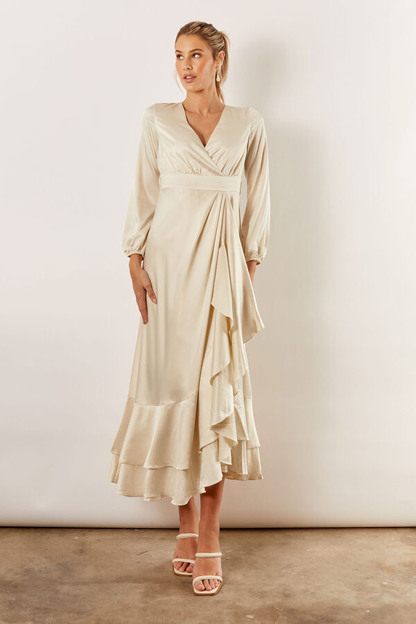 Blakely Long Sleeve Satin Bridesmaid Dress by Talia Sarah in Prosecco2 Blakely Long Sleeve Satin Boho Bridesmaid Dress by Talia Sarah in Sage Green Australian Under 300 Curvy Plus Size