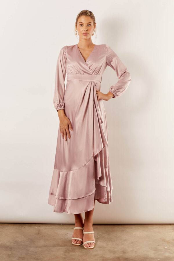 Blakely Long Sleeve Satin Boho Bridesmaid Dress by Talia Sarah in Blush Pink Australian Under 300 Curvy Plus Size