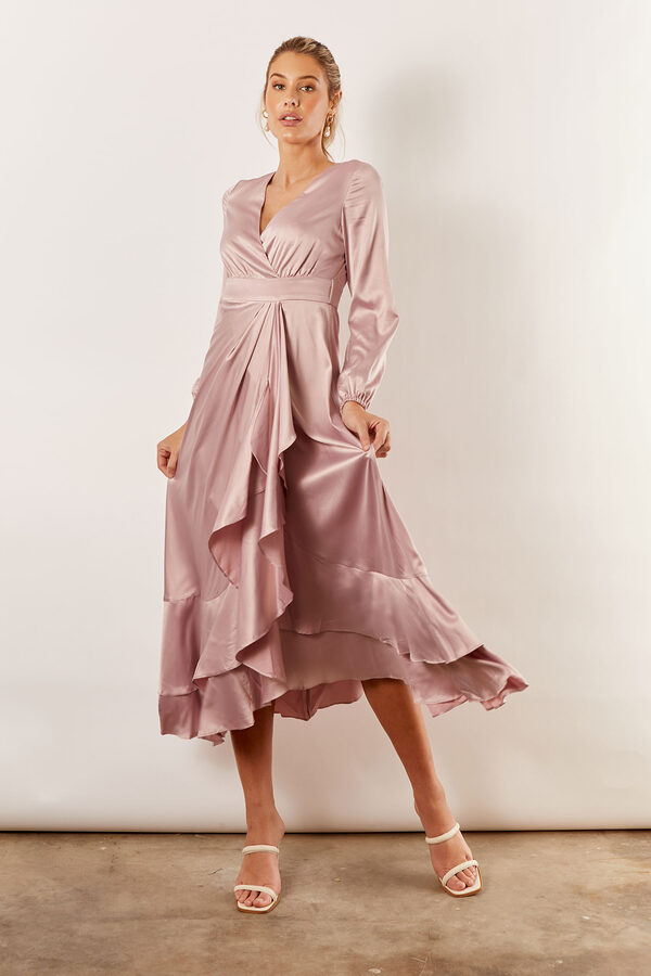 Blakely Long Sleeve Satin Bridesmaid Dress by Talia Sarah in Quartz Blush Pink2 Blakely Long Sleeve Satin Boho Bridesmaid Dress by Talia Sarah in Blush Pink Australian Under 300 Curvy Plus Size