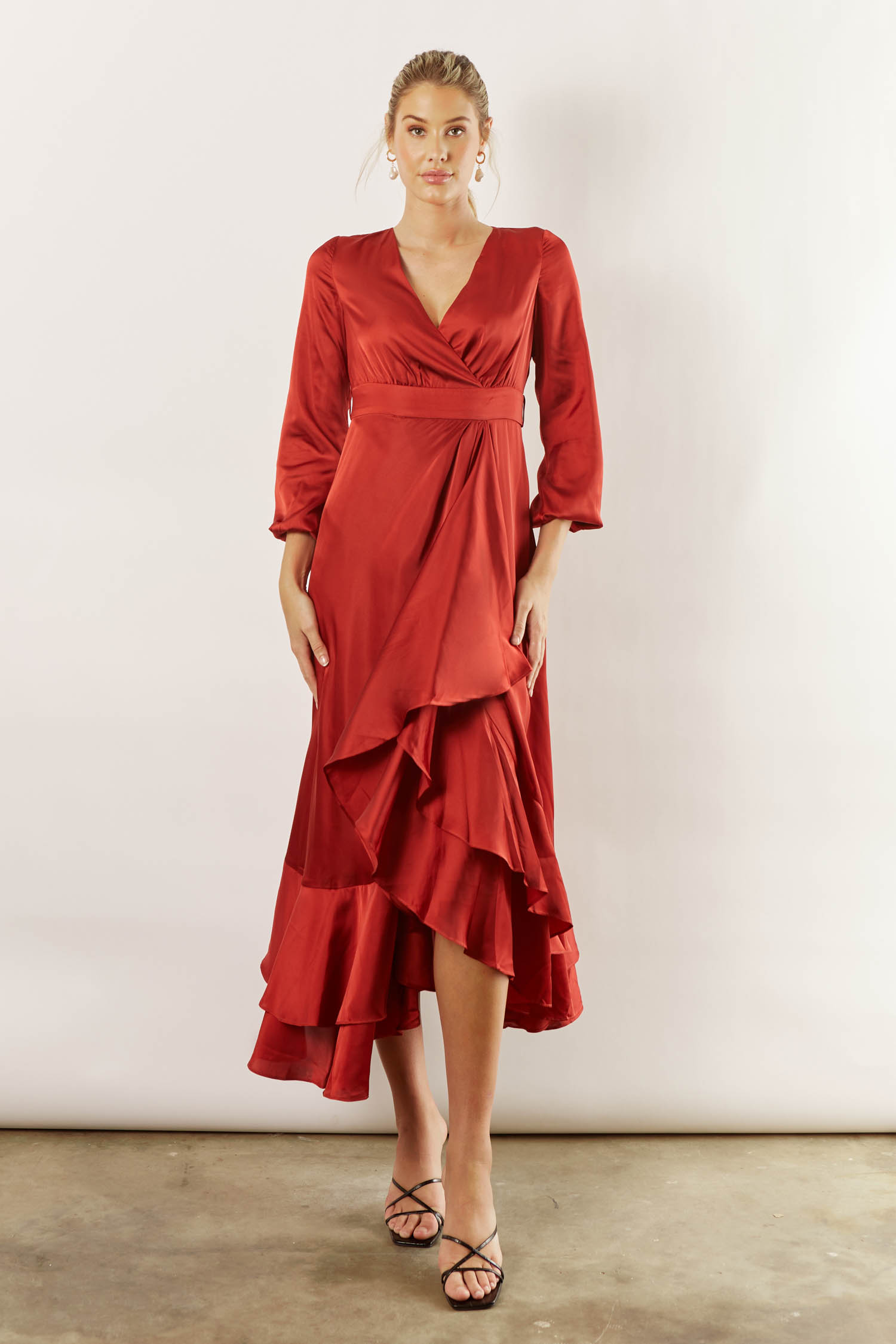 Long Sleeve Bridesmaid Dress Rust 