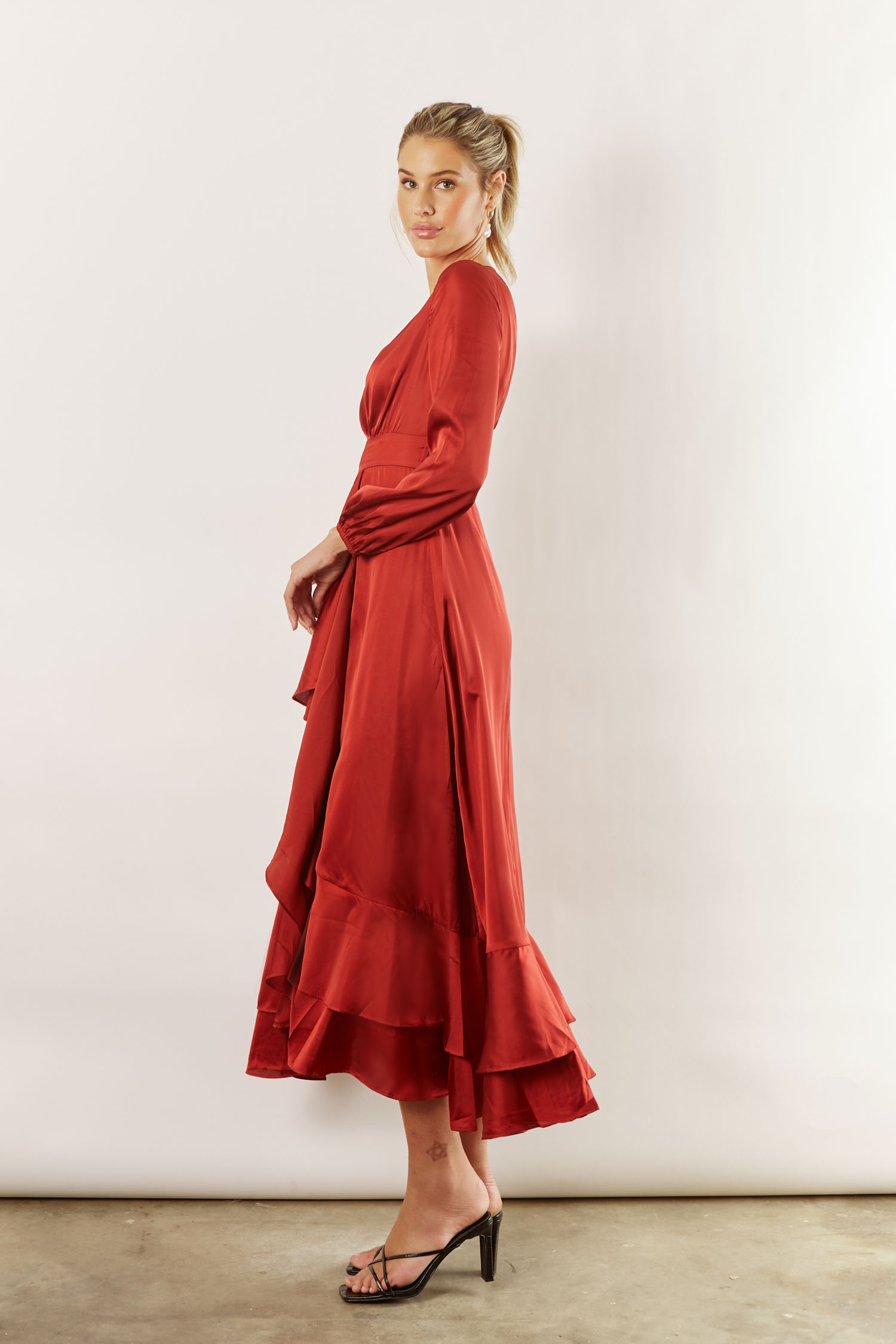 Long Sleeve Bridesmaid Dress Rust 