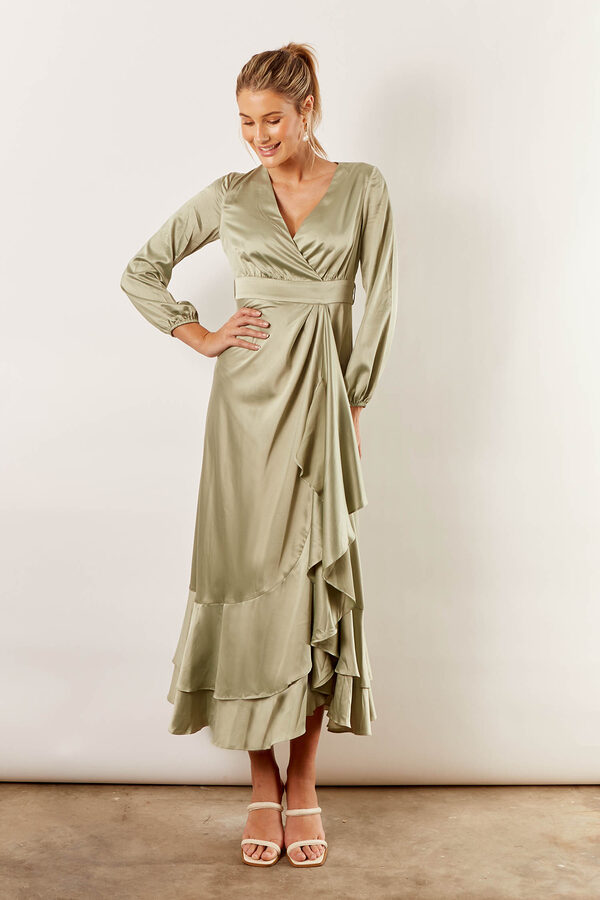 Blakely Long Sleeve Satin Bridesmaid Dress by Talia Sarah in Sage Green2 Blakely Long Sleeve Satin Boho Bridesmaid Dress by Talia Sarah in Sage Green Australian Under 300 Curvy Plus Size