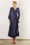 Blakely Long Sleeve Satin Boho Bridesmaid Dress by Talia Sarah in Sapphire Navy Blue Australian Under 300 Curvy Plus Size