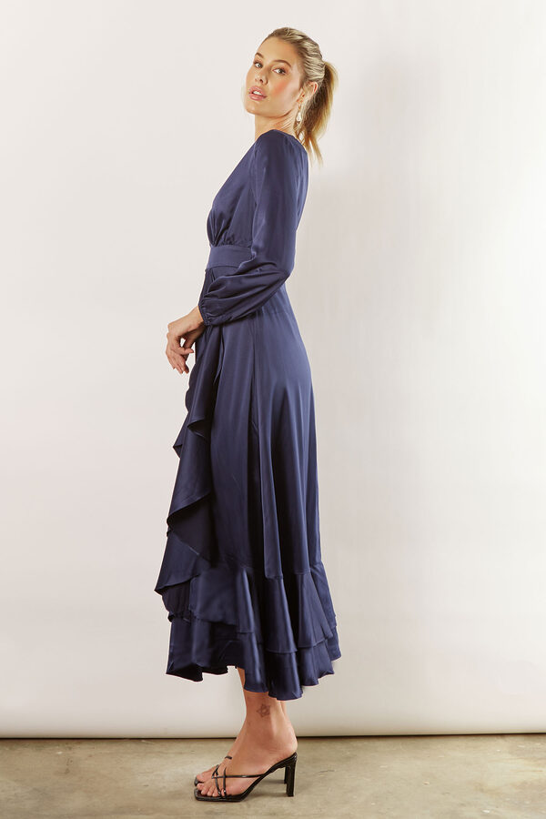 Blakely Long Sleeve Satin Bridesmaid Dress by Talia Sarah in Sapphire Navy Blue3 Blakely Long Sleeve Satin Boho Bridesmaid Dress by Talia Sarah in Sapphire Navy Blue Australian Under 300 Curvy Plus Size