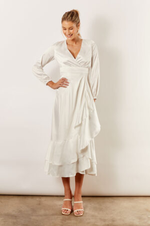 Blakely Long Sleeve Satin Boho Bridesmaid Dress by Talia Sarah in White Australian Under 300 Curvy Plus Size