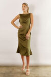 Harlow Cowl Satin Bridesmaid Dress by Talia Sarah in Olive Green Australian Under 300