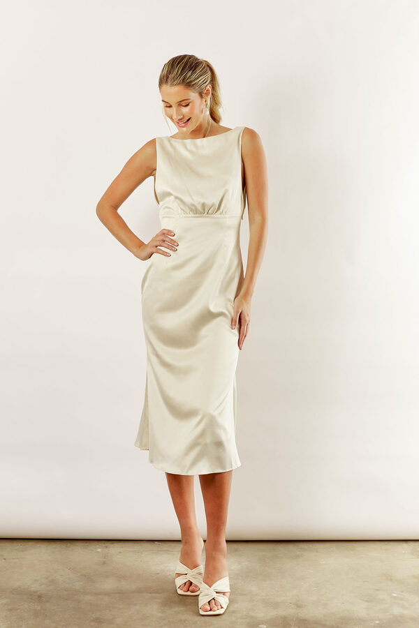 Harlow Cowl Satin Bridesmaid Dress by Talia Sarah in Prosecco2 Harlow Cowl Satin Bridesmaid Dress by Talia Sarah in Prosecco Champagne Australian Under 300