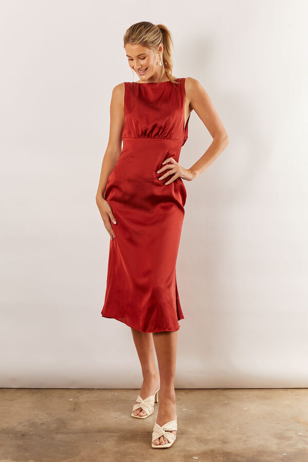 Harlow Cowl Satin Bridesmaid Dress by Talia Sarah in Rust Burnt Orange Harlow Cowl Satin Bridesmaid Dress by Talia Sarah in Rust Burnt Orange Australian Under 300