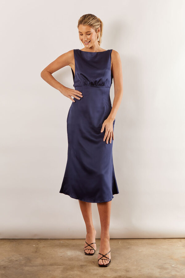 Harlow Cowl Satin Bridesmaid Dress by Talia Sarah in Sapphire Navy Blue2 Harlow Cowl Satin Bridesmaid Dress by Talia Sarah in Sapphire Navy Blue Australian Under 300