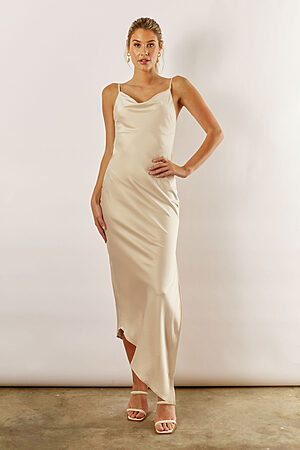 Bridesmaid Dress Champagne Tea-Length Short Sleeves Ruffles A-Line Stretch Satin Bridesmaid Dresses