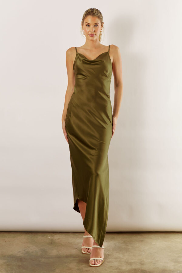 Kaia Satin Bridesmaid Dress by Talia Sarah in Olive Green