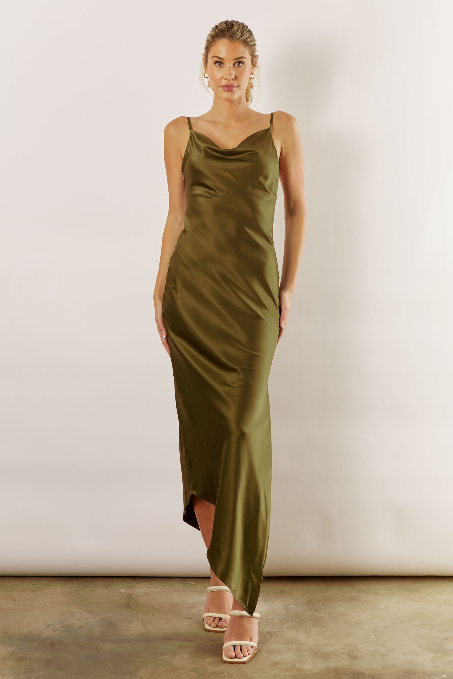 Kaia Satin Bridesmaid Dress Olive Green ...