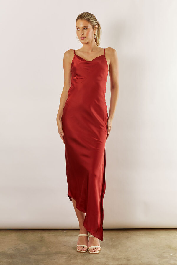 KaiaSatinCowlBridesmaidDressRustBurntOrange2 Kaia Satin Cowl Bridesmaid Dress Rust Burnt Orange Australia Under 200