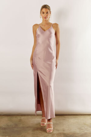 Blair Satin Slip Bridesmaid Dress by Talia Sarah in Blush Quartz Australian Under 300 Curvy Plus Size