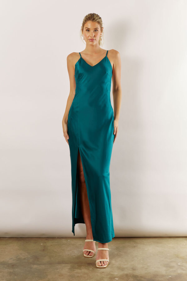 Blair Satin Slip Bridesmaid Dress by Talia Sarah in Emerald Green Australian Under 300 Curvy Plus Size