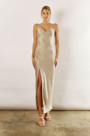 Blair Satin Slip Bridesmaid Dress by Talia Sarah in Latte Gold Australian Under 300 Curvy Plus Size