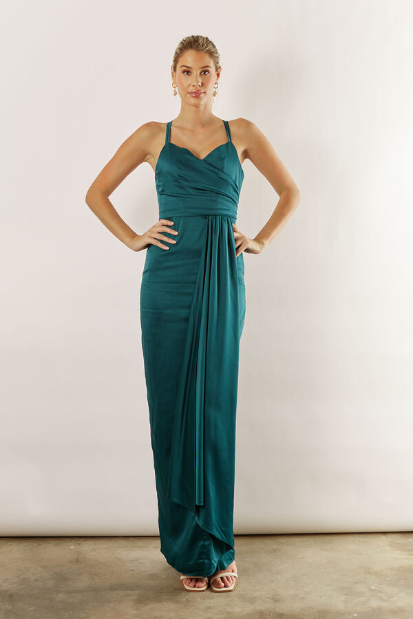 MayaSatinBridesmaidsDressEmeraldGreen Maya Satin Spaghetti Strap Bridesmaid Dress by Talia Sarah in Emerald Green Australian Under 300 Curvy Plus Size