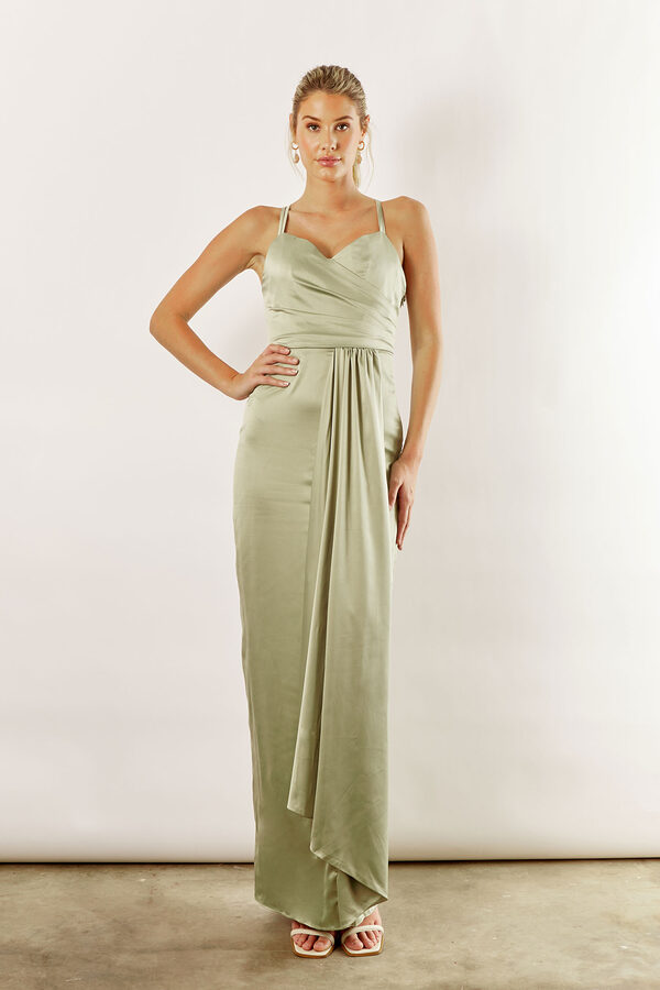 MayaSatinBridesmaidsDressSageGreen5 Maya Satin Spaghetti Strap Bridesmaid Dress by Talia Sarah in Sage Green Australian Under 300 Curvy Plus Size