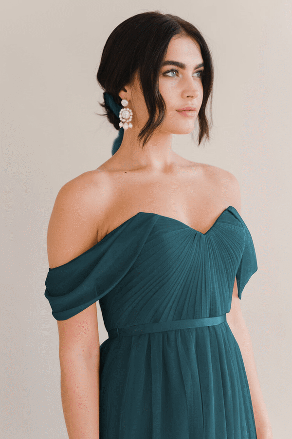 Bardot Bridesmaid Dress by TH&TH - Emerald Green Bardot Bridesmaid Dress by TH&TH - Emerald Green