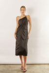 Indie satin asymmetrical satin dress by Talia Sarah in Black