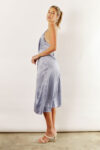 Indie satin asymmetrical satin dress by Talia Sarah in dusty blue
