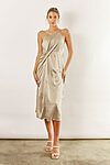Indie satin asymmetrical satin dress by Talia Sarah in light gold