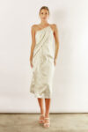 Indie satin asymmetrical satin dress by Talia Sarah in ivory
