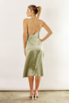 Indie satin asymmetrical satin dress by Talia Sarah in sage green
