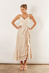 Isla satin ruffle satin dress by Talia Sarah in Champagne