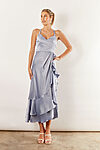 Isla satin ruffle satin dress by Talia Sarah in Dusty Blue