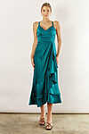 Isla satin ruffle satin dress by Talia Sarah in Emerald Green