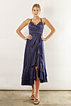 Isla satin ruffle satin dress by Talia Sarah in Navy
