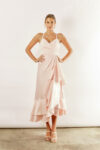 Isla satin ruffle satin dress by Talia Sarah in Nude Pink