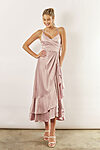 Isla satin ruffle satin dress by Talia Sarah in Quartz Blush Pink